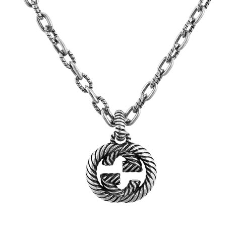 Gucci Interlocking G Aged Sterling Silver Necklace.